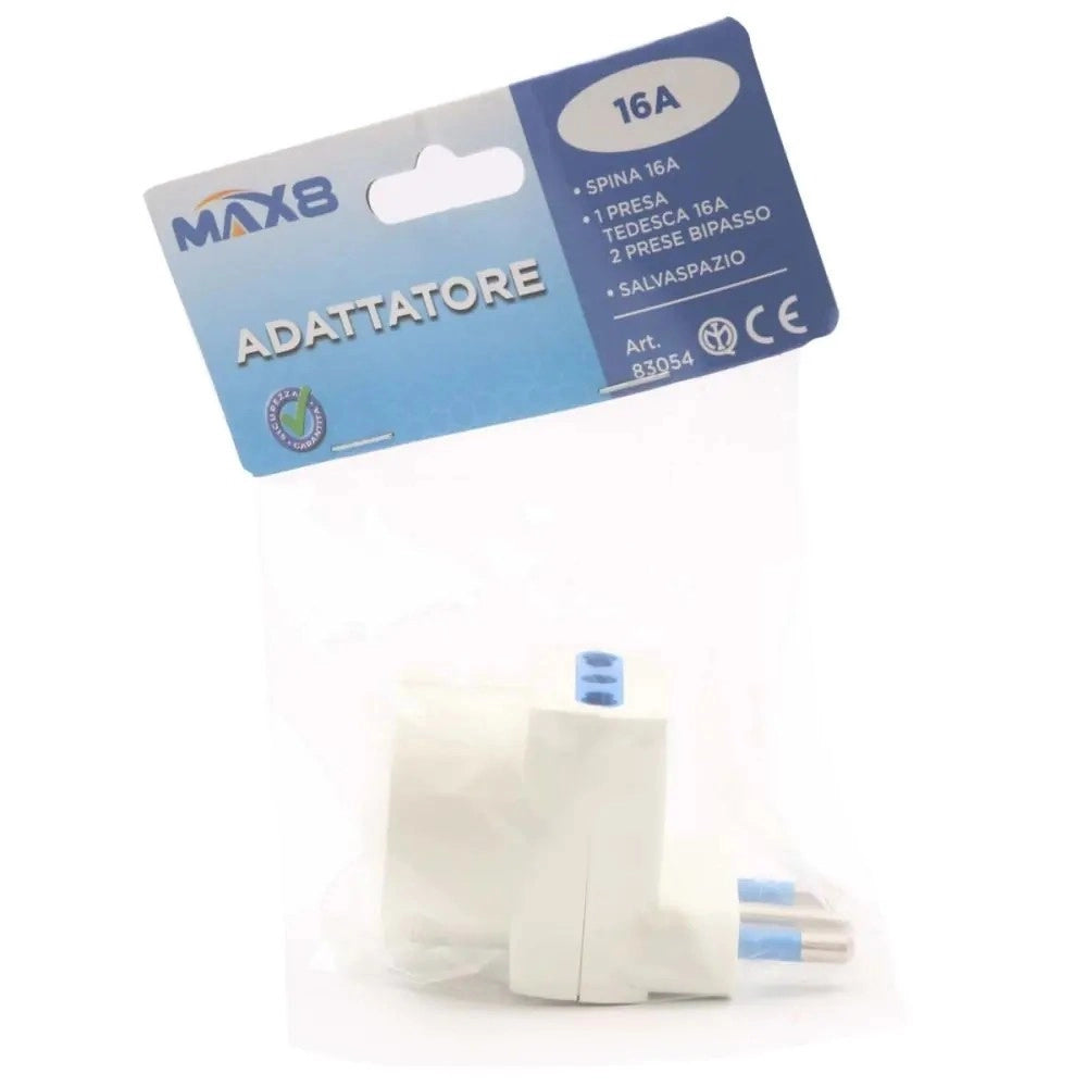 Trade Shop - Adattatore Spina Angolare 16a 2 Bipasso 10a/16a 1 Presa Schuko 16a Laterale 83054 -