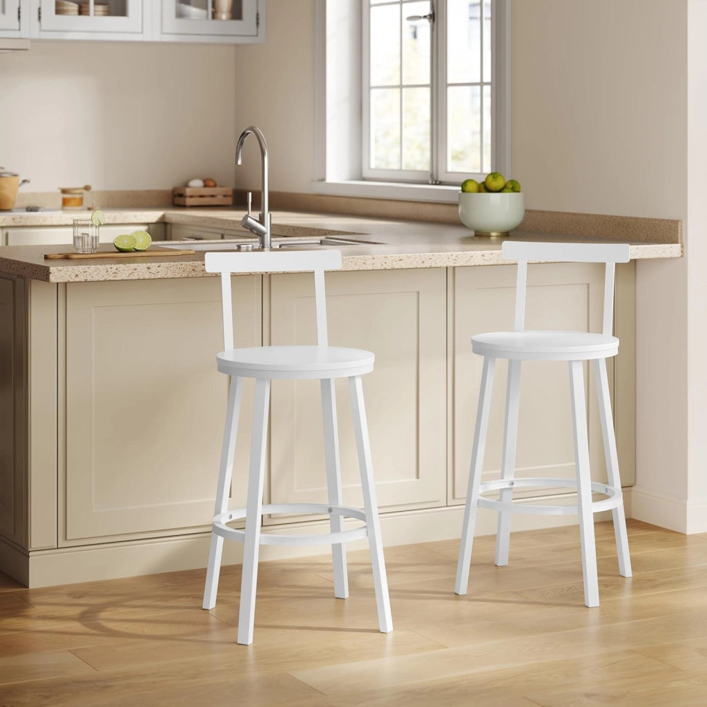 Sgabelli Cucina Set di 6, Sgabelli da Bar per Colazione, con Poggiapiedi e Schienale, Struttura in Metallo, Bianco