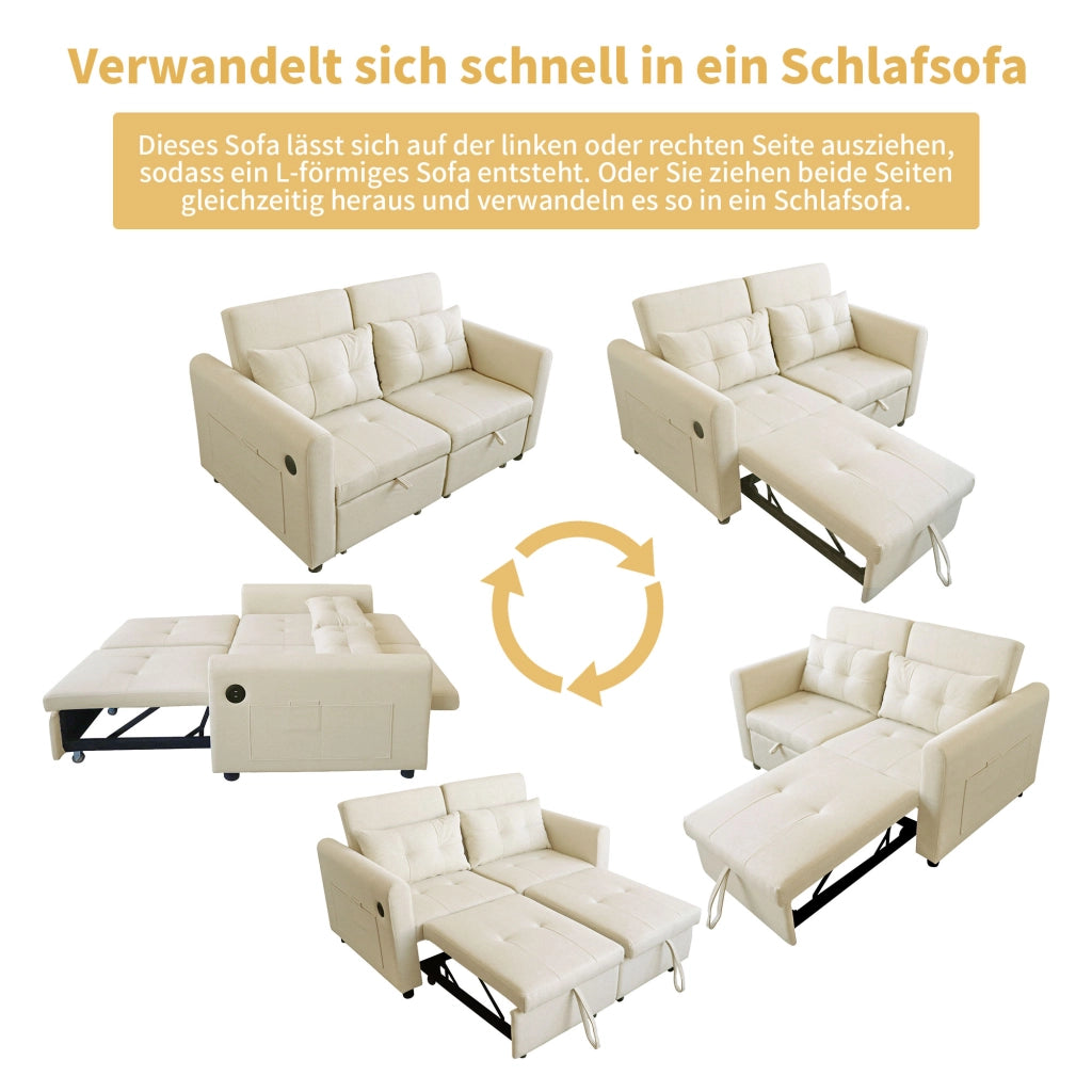 DIVANO LETTO 3-in-1 con schienale regolabile 142x85x83 cm beige cotone e lino