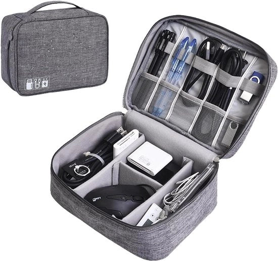 Organizzatore di Cavi Premium - Reistas per Accessori Elettronici - Borsa di Ricarica per Gadget - Impermeabile per USB e Powerbank - Grigio