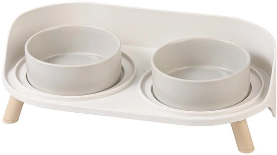 Alimentatore per gatti con set di contenitore, ciotola per gatti elevata con superficie antiscivolo, ciotola per cuccioli per piccoli cani, contenitore per cibo per gatti con ciotola in ceramica doppia e protezione idrorepellente.