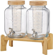 Dispensatore di bibita - Doppio rubinetto per limonata e succo da 2 x 3,8 L - Vaso - Rubinetti senza gocciolamento - Standard in legno