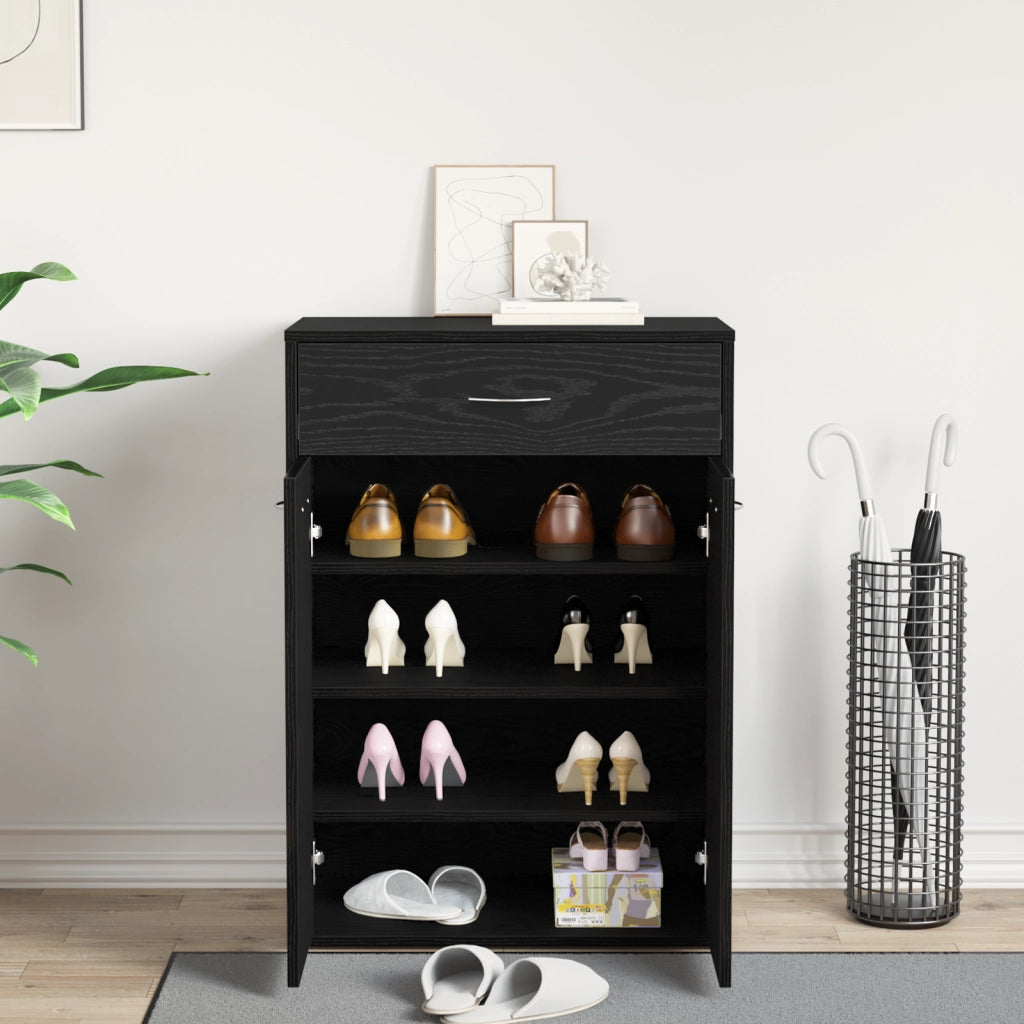 Armadio Scarpe  Nero Rovere 60x35x84 cm in Legno Ingegnerizzato