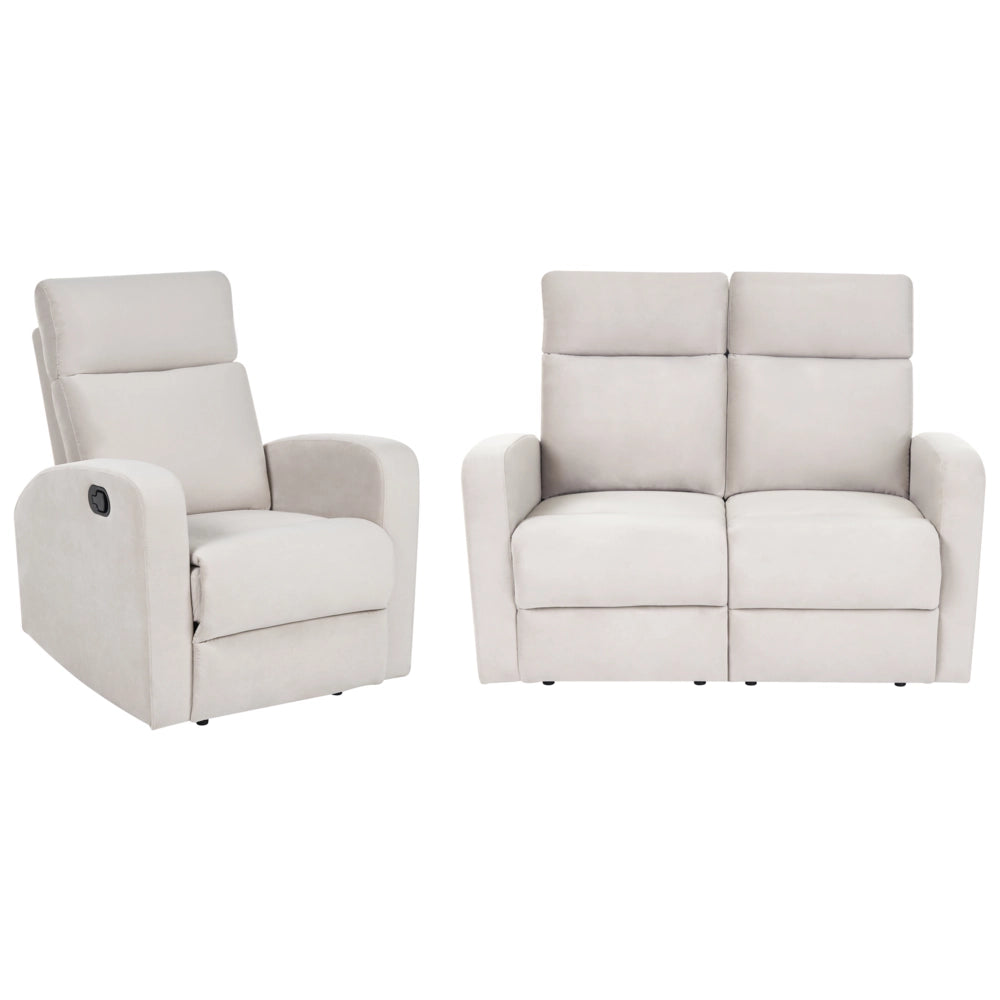 Set divano reclinabile manuale rivestito in velluto beige divano a 2 posti con poltrona design moderno funzione relax