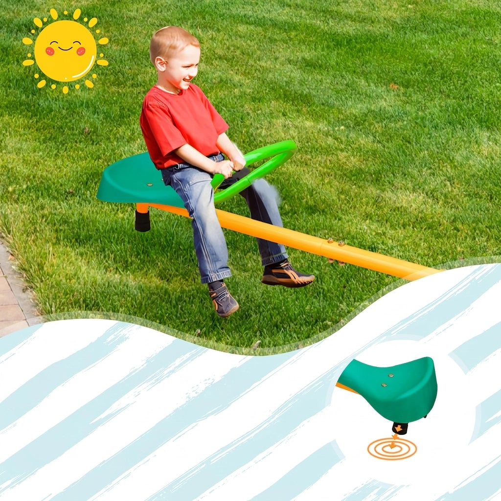 Dondolo Basculante per Bambini 2 Posti 180;34 cm con Sedute Antiscivolo; Verde e Giallo
