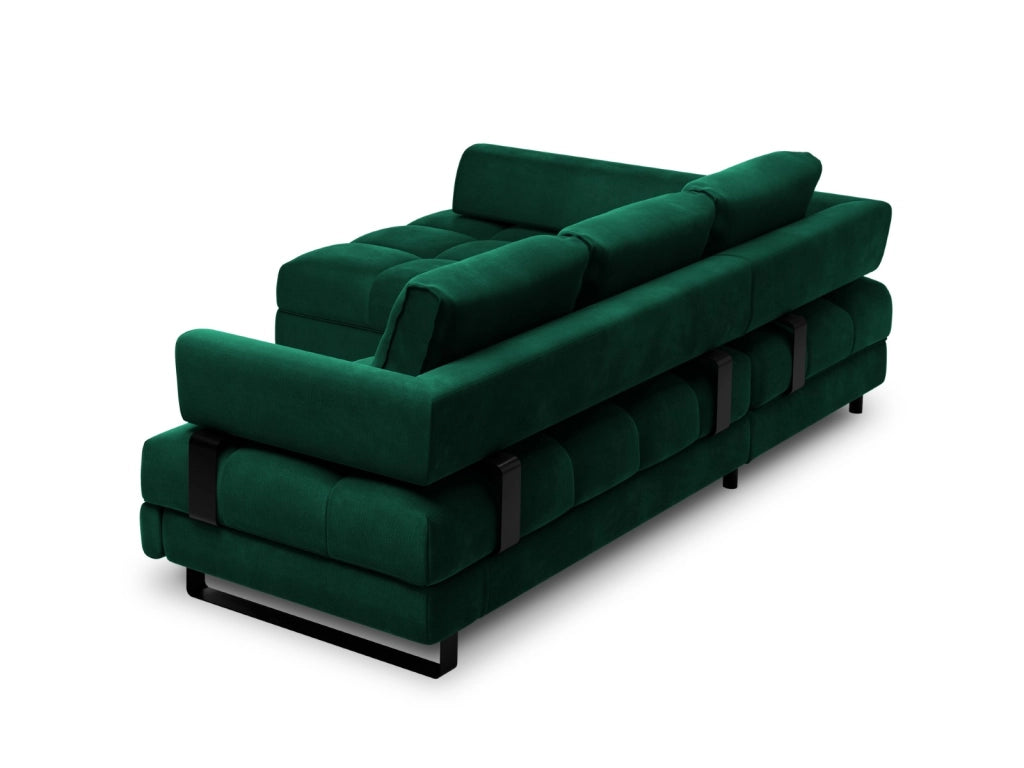 Cosmopolitan Design - Divano convertibile angolare sinistro con box "Clinton" 5 posti in velluto verde bottiglia 