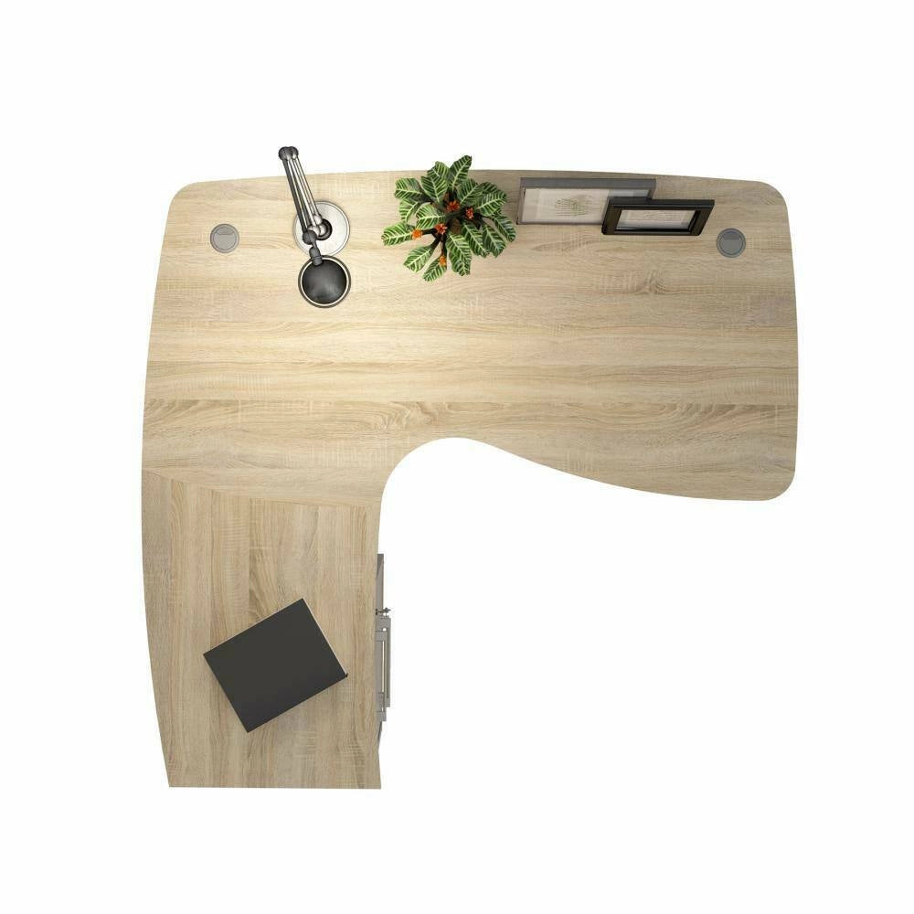 Scrivania Roslyn, Scrittoio multiuso, Tavolo per ufficio porta PC, Piano di lavoro, 159x150 h75 cm, Quercia
