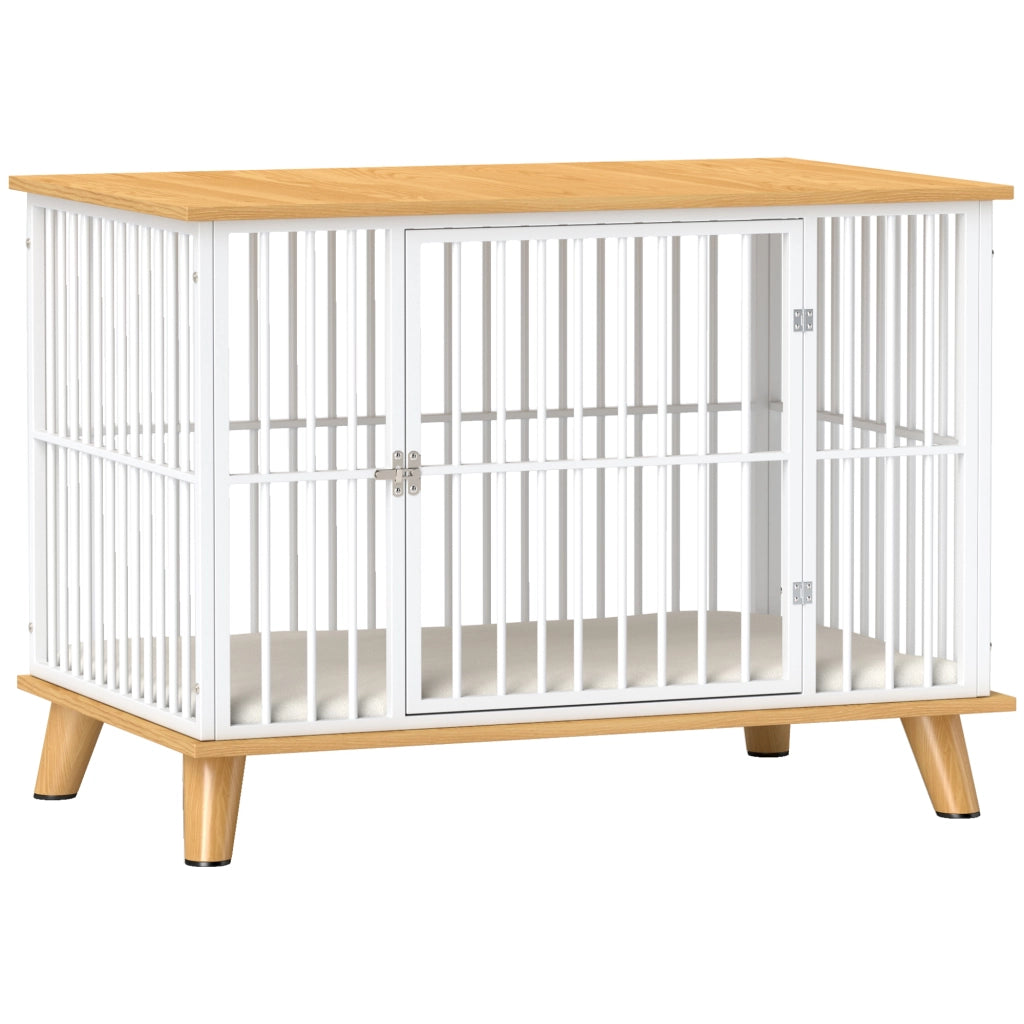 Gabbia per cani con porta di sicurezza e cuscino rimovibile ¨C Xylo ¨C acciaio 86x60x70cm bianco grigio
