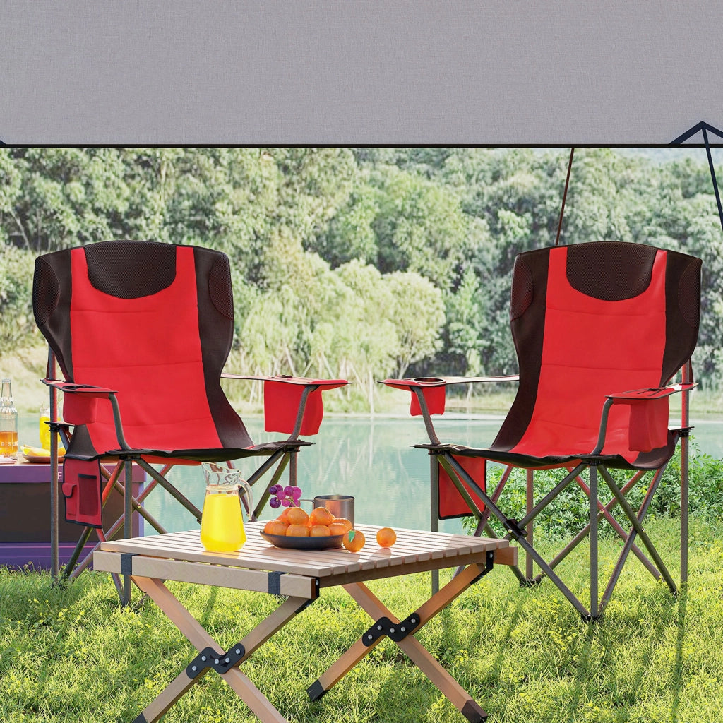 Set 2 Sedie da Campeggio Pieghevoli 94x62x100 cm con Borsa Frigo Integrata Rosso