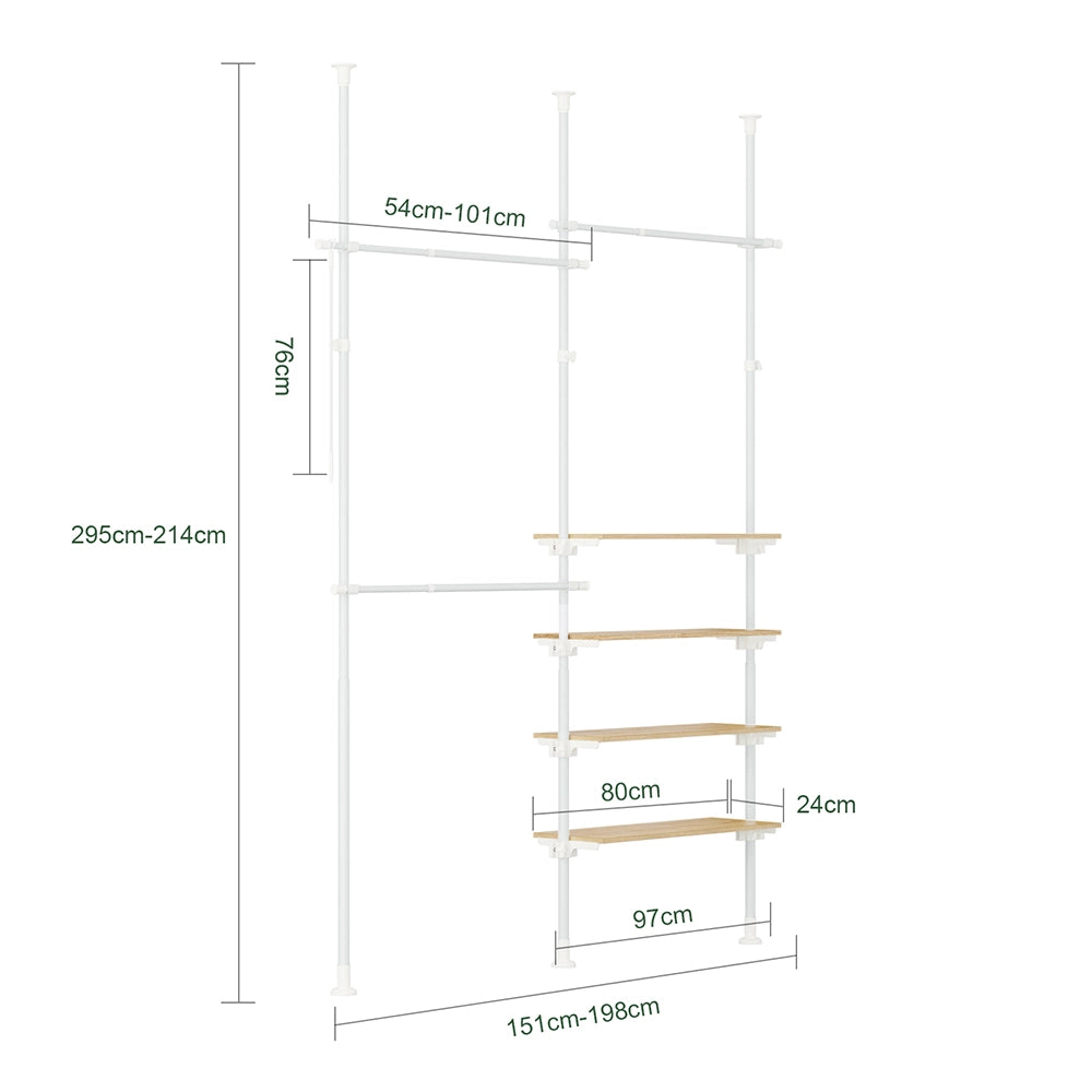 SoBuy Appendiabiti Telescopico, Stand Robusto, Armadio Aperto Regolabile con Ripiani & Barre Appendiabiti, Bianco KLS17-WN