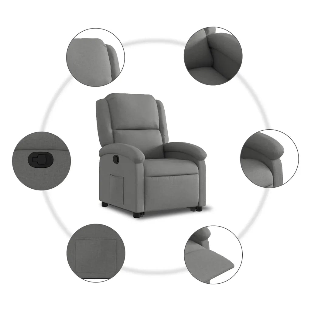 Poltrona Alzapersona Reclinabile Grigio Scuro in Tessuto 3204165