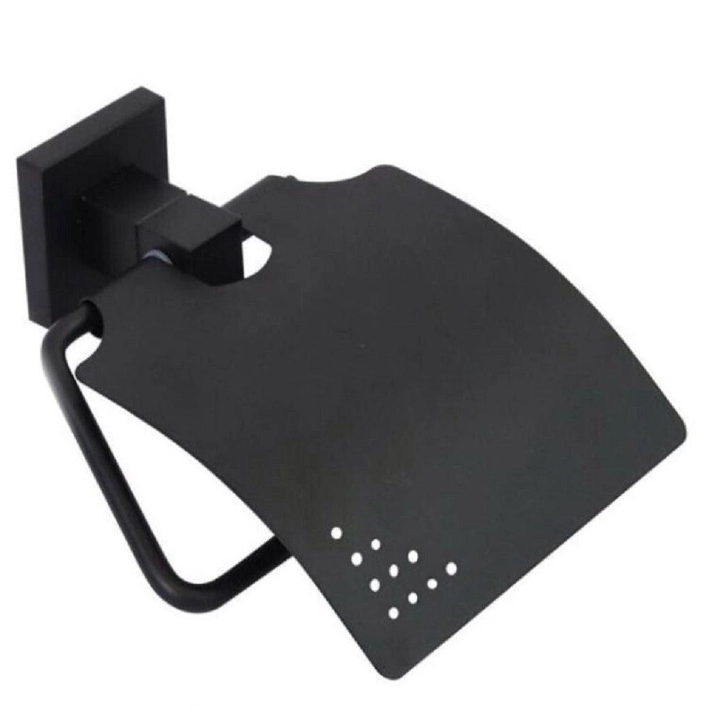Trade Shop - Porta Rotolo Carta Igienica A Muro Con Coperchio Basculante Acciaio Nero 79981 -