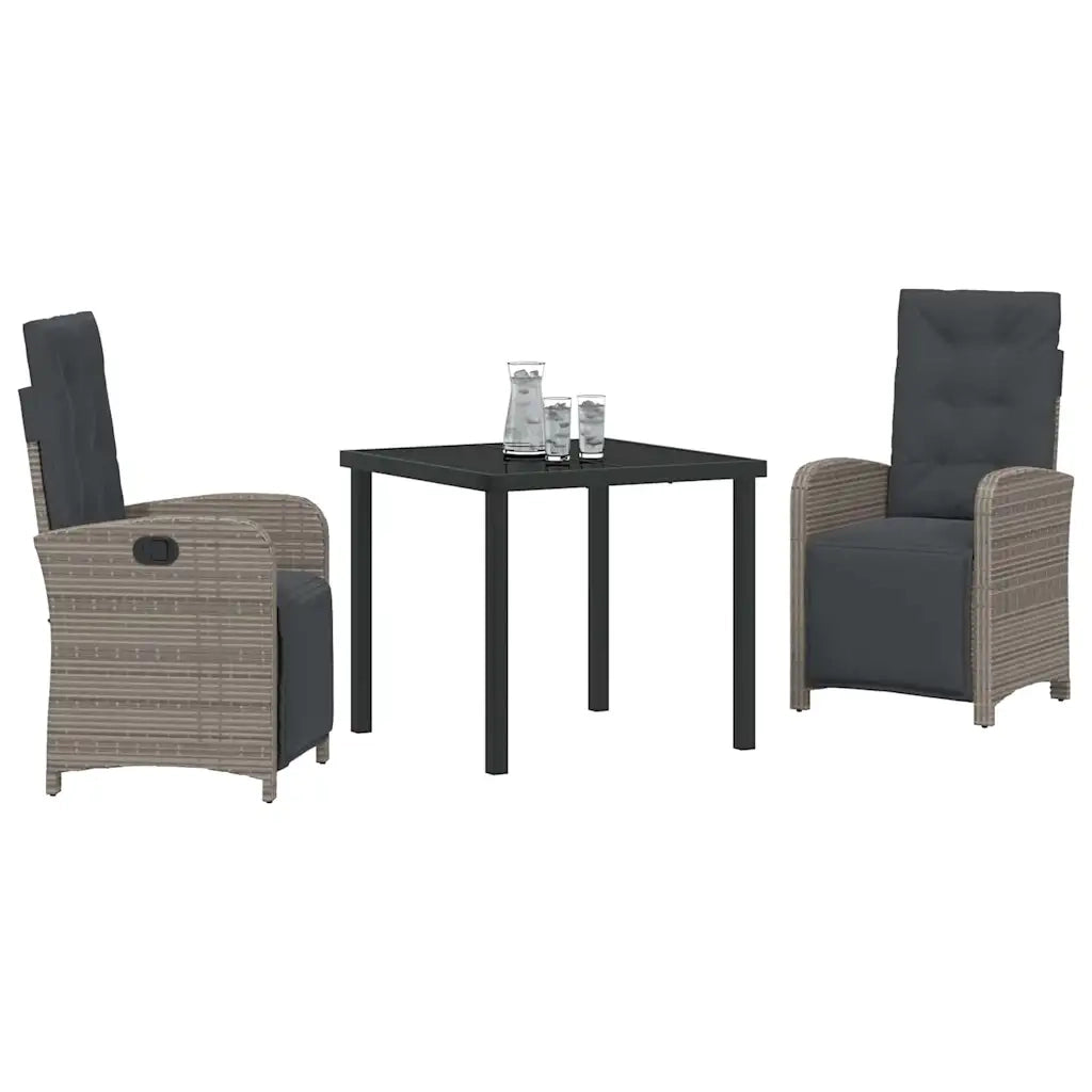 Set da Pranzo per Giardino con cuscino 3 pcs Grigio polyrattan 3380323
