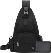 Borsa da spalla solida, borsa da spalla con portacarte in pelle ultra sottile per 4 carte, zainetto impermeabile da spalla, nero, borsa da spalla per uomo, donna, viaggio, camminata, corsa, arrampicata, campeggio