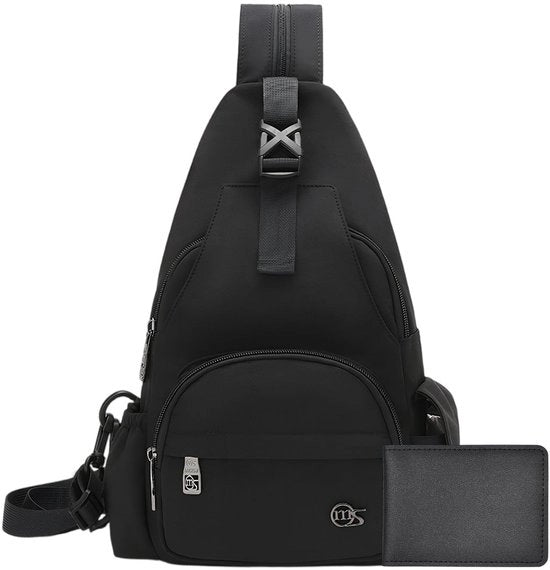 Borsa da spalla solida, borsa da spalla con portacarte in pelle ultra sottile per 4 carte, zainetto impermeabile da spalla, nero, borsa da spalla per uomo, donna, viaggio, camminata, corsa, arrampicata, campeggio