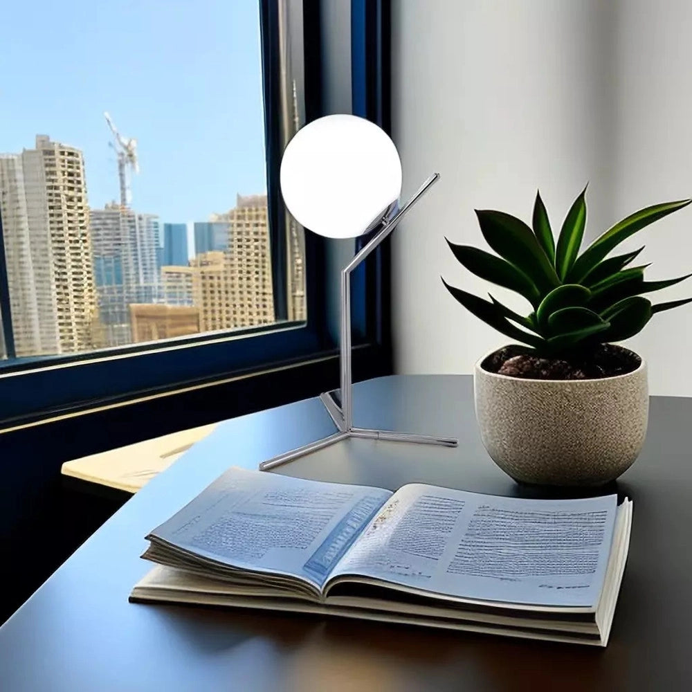Trade Shop - Lampada Scrivania Ramo Con Sfera E27 Argento Lucido Luce Tavolo Minimal Led 10236 -