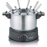 SEVERIN FO2473 Fonduta elettrica 8 persone con pentola in acciaio inox estraibile, Incluso: Paraspruzzi e 8 forchette