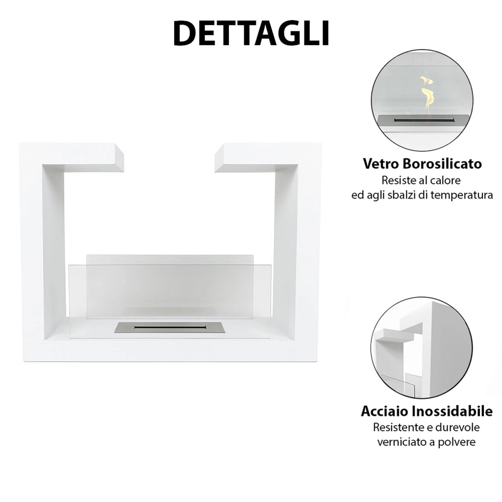 Camino a Bioetanolo da Terra Venus Free Standing Geometrico e Vetri Protettivi Serbatoio 850 ml in Acciaio Verniciato