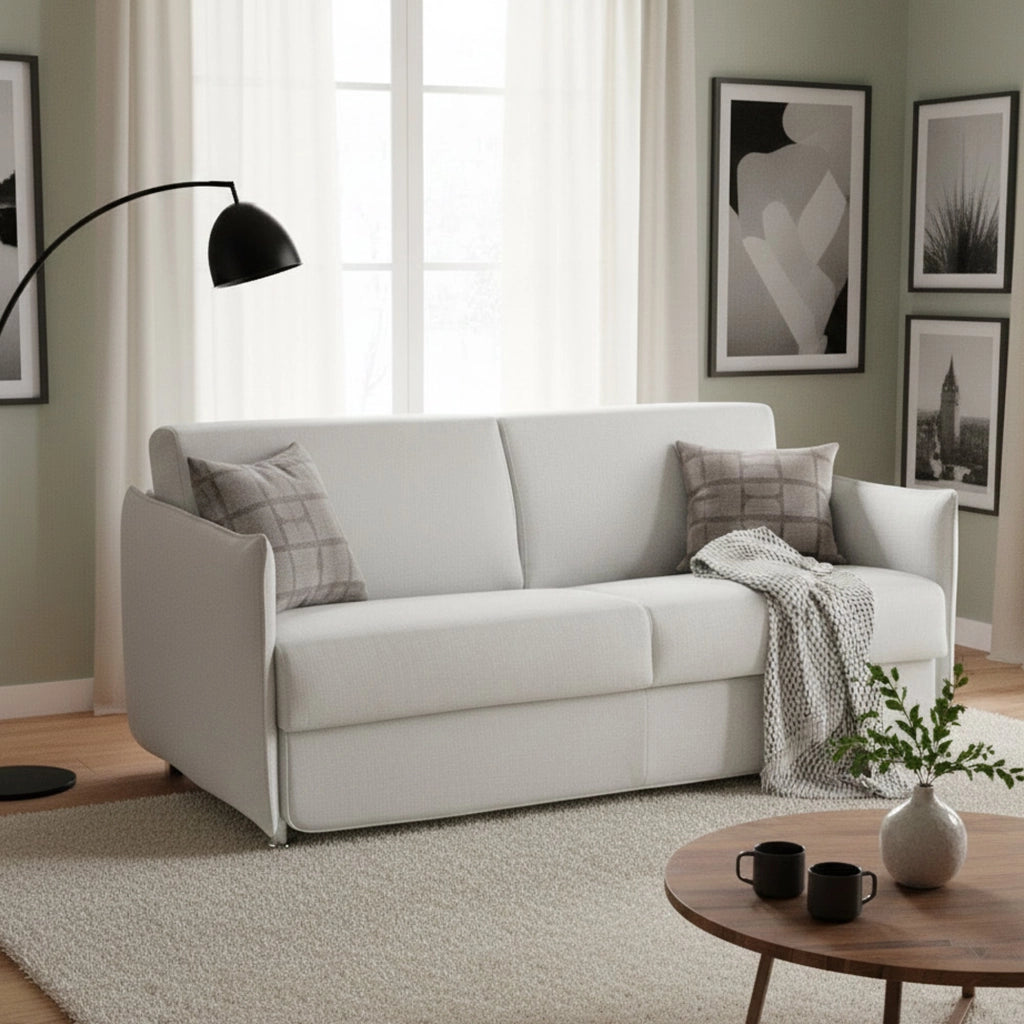 Verceia, Divano Letto 2 Posti Sfoderabile Made in Italy, 160x95 cm Beige