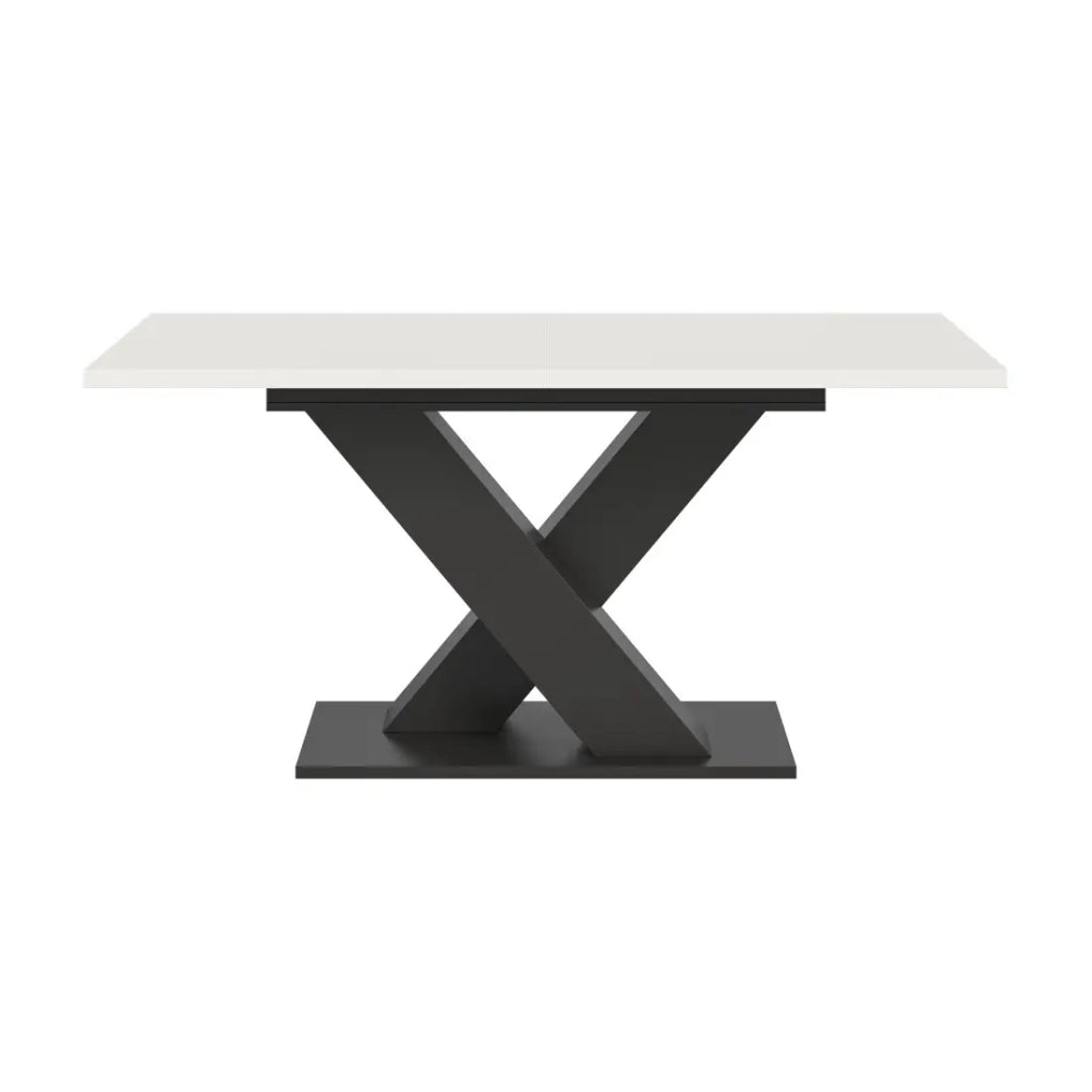 Tavolo allungabile CAPTURE – Piede design a X – Struttura grigio scuro e piano bianco – 150 a 190 cm