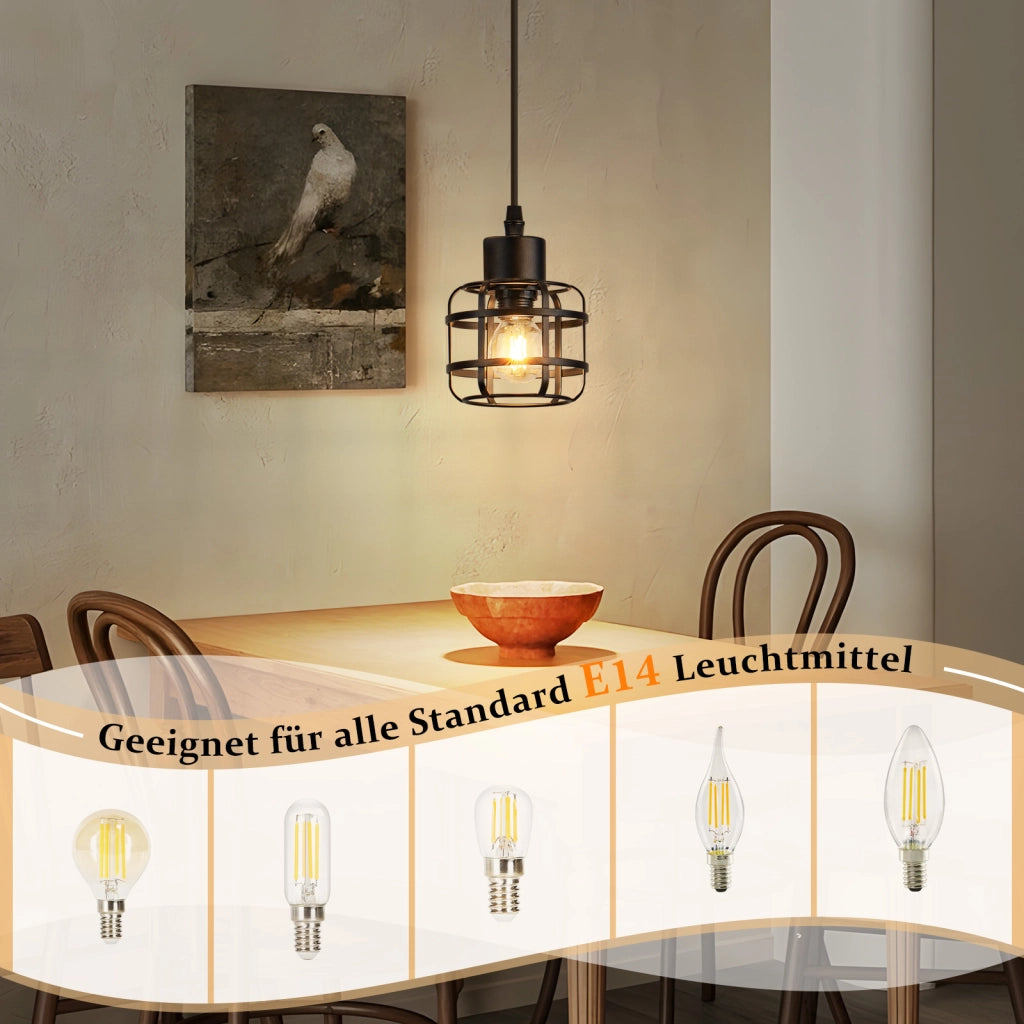 Lampada a sospensione ZMH vintage in metallo nero 1 lampada altezza regolabile 140 cm lampadina non inclusa