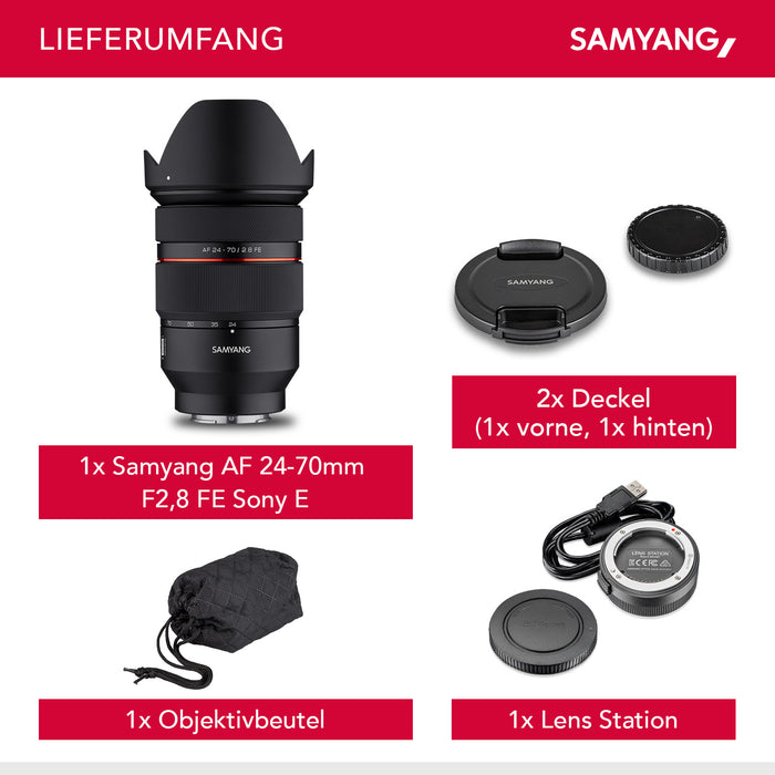 Set Obiettivo zoom fotografico AF 24-70mm e Lens Station, per Sony E mount – Autofocus, full frame e APS-C, intensità luminosa F2.8, per fotocamere Alpha A9 A7 A7C A7C II A7C R A6000