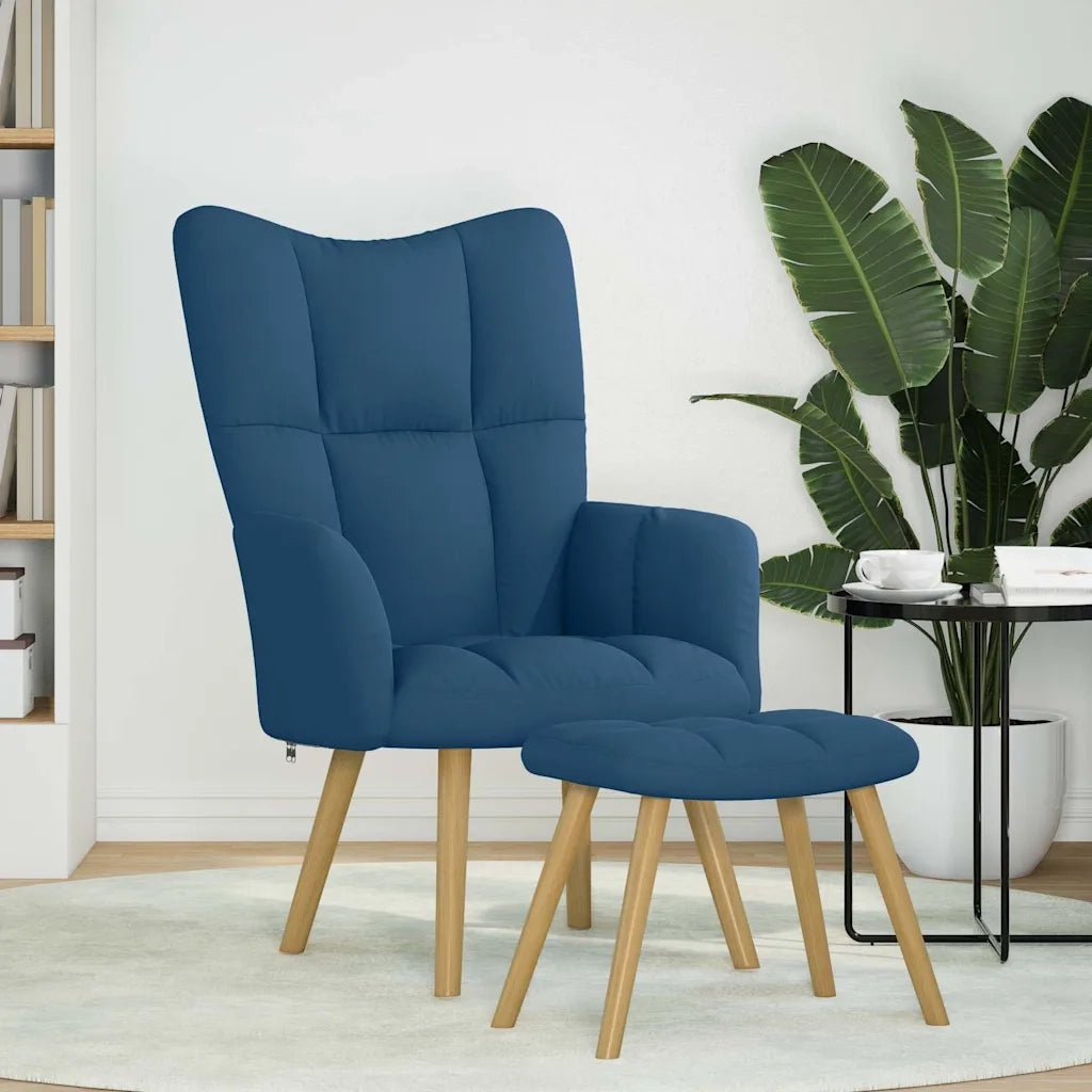 Divano Sedia-Poltrona Relax con Poggiapiedi Blu in Tessuto 625751
