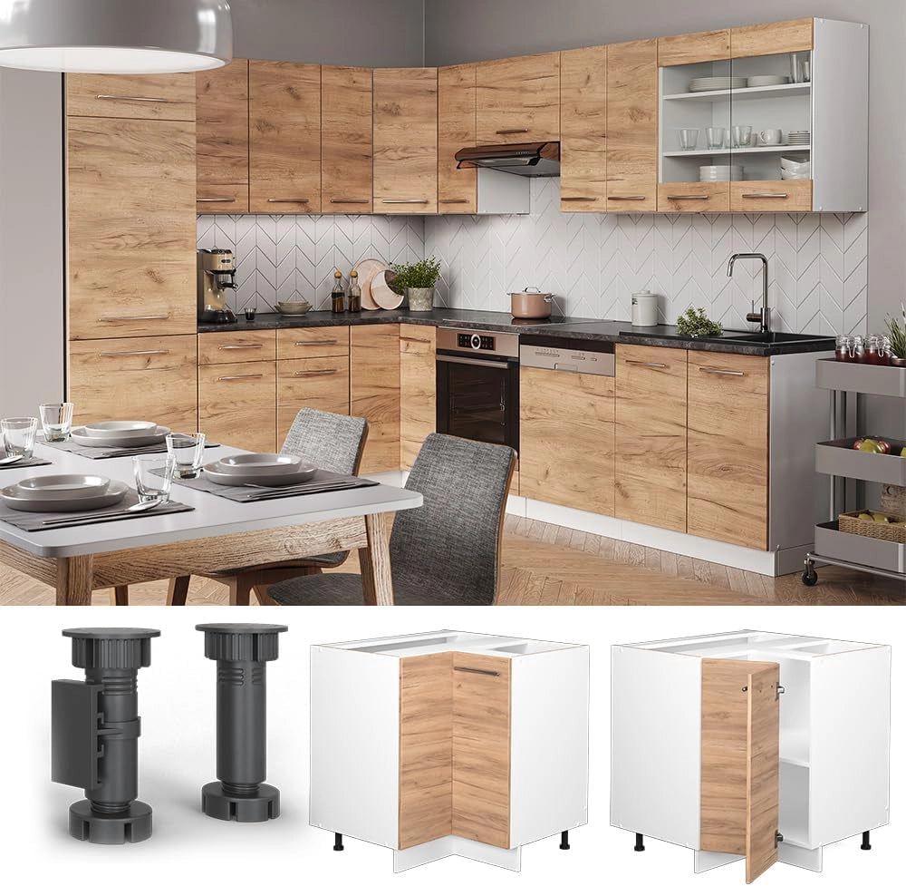 Mobile ad angolo cucina Fame-Line, Quercia dorata, 80.5 cm senza piano di lavoro, per la combinazione con altri moduli della serie Fame-Line