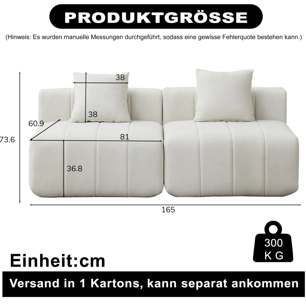 Divano modulare in chenille con 2 cuscini, design minimalista e versatile per soggiorno, ufficio e camera da letto