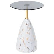 Tavolino in metallo bianco e nero con piano in vetro temperato Effetto marmo Tavolino da salotto Tavolino finale Stile glamour
