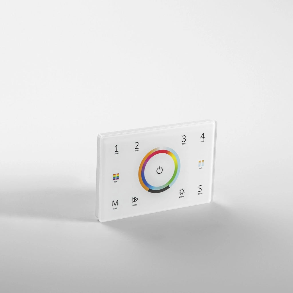 WALLPAD RF2,4G CONTROLLO RGB E RGBW E RGB+CCT 4 ZONE 5 CANALI 230V COLLEGABILE CON DMX512 12X8X3,7CM