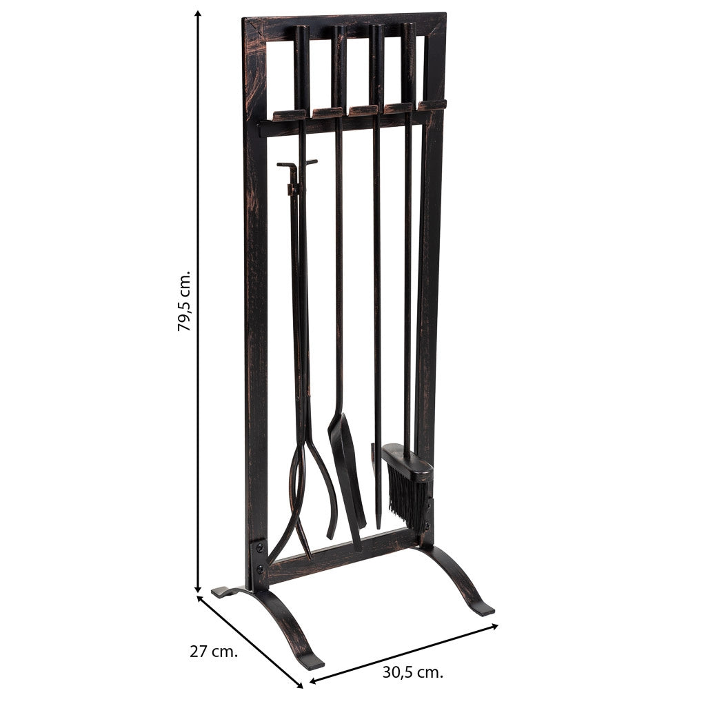 Set attrezzi per camino in metallo nero 5pz 30,5x27x79,5h cm
