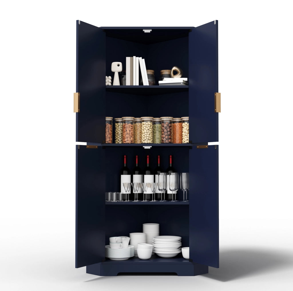 Armadio angolare in MDF blu con ripiani regolabili; 60 × 60 × 172 cm