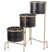 Supporto in metallo con 3 fioriere in metallo nero 80x26x68