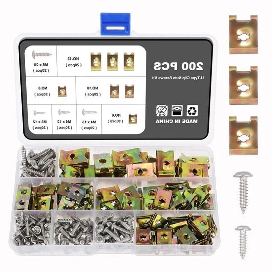 Set da 200 pezzi di viti a scheggia in acciaio inossidabile tipo U per assemblaggio di piastre con viti a clip metalliche