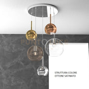 SOSP. OTTONE SAT. TONDA 5 LUCI VETRI (1 GRANDE TR+1 MEDIO AM +3 PICCOLO(1X RA+1X CR+1 X OR) 1155OS-S5 TMIX-MC