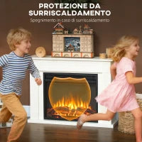 Camino Elettrico con Fiamma a 5 Luminosità, Telecomando e Timer, 98x23.5x69.5 cm, Bianco e Nero