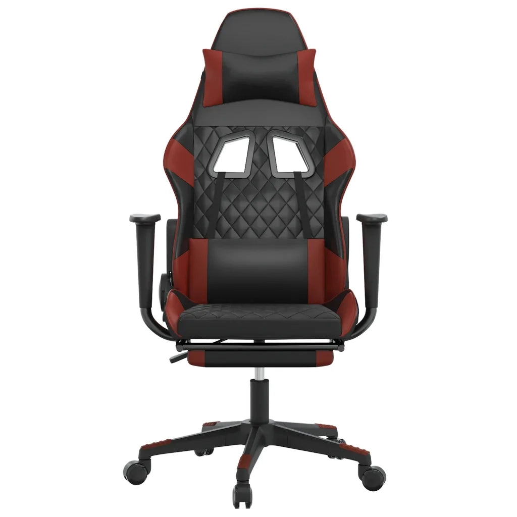 Sedia Gaming Massaggio Poggiapiedi Nero e Rosso Vino Similpelle