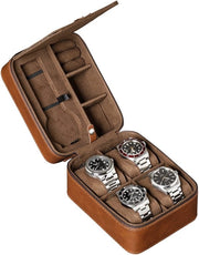 Borsa per 5 Orologi, Organizzatore di Cassetta per 5 Orologi | Protezione Duratura, Portatile con Cerniera a Fermo, Adatto a Tutti gli Orologi fino a 50 mm (Marrone/Marrone)