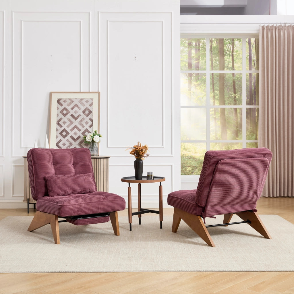 OKWISH Poltrona Relax in Velluto a Coste, Schienale Regolabile con Cuscino Lombare e Gambe in Legno Massello, Rosso Vino