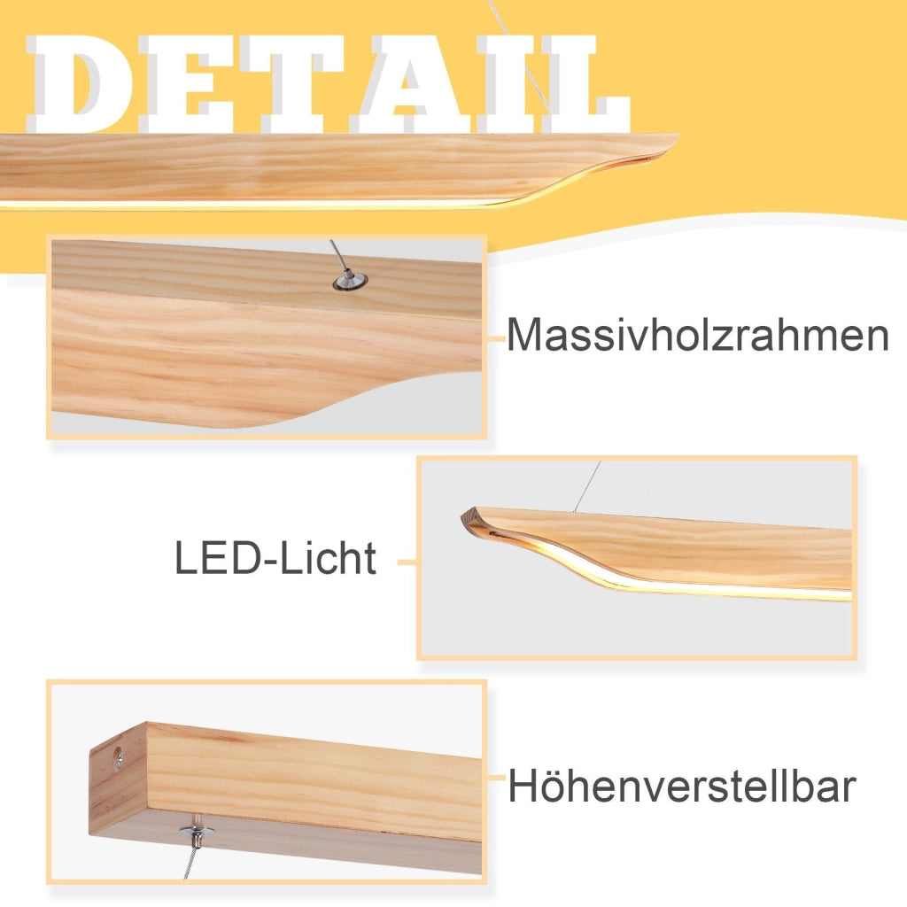 Lampada a sospensione ZMH moderna in legno da 90 cm per sala da pranzo dimmerabile con telecomando