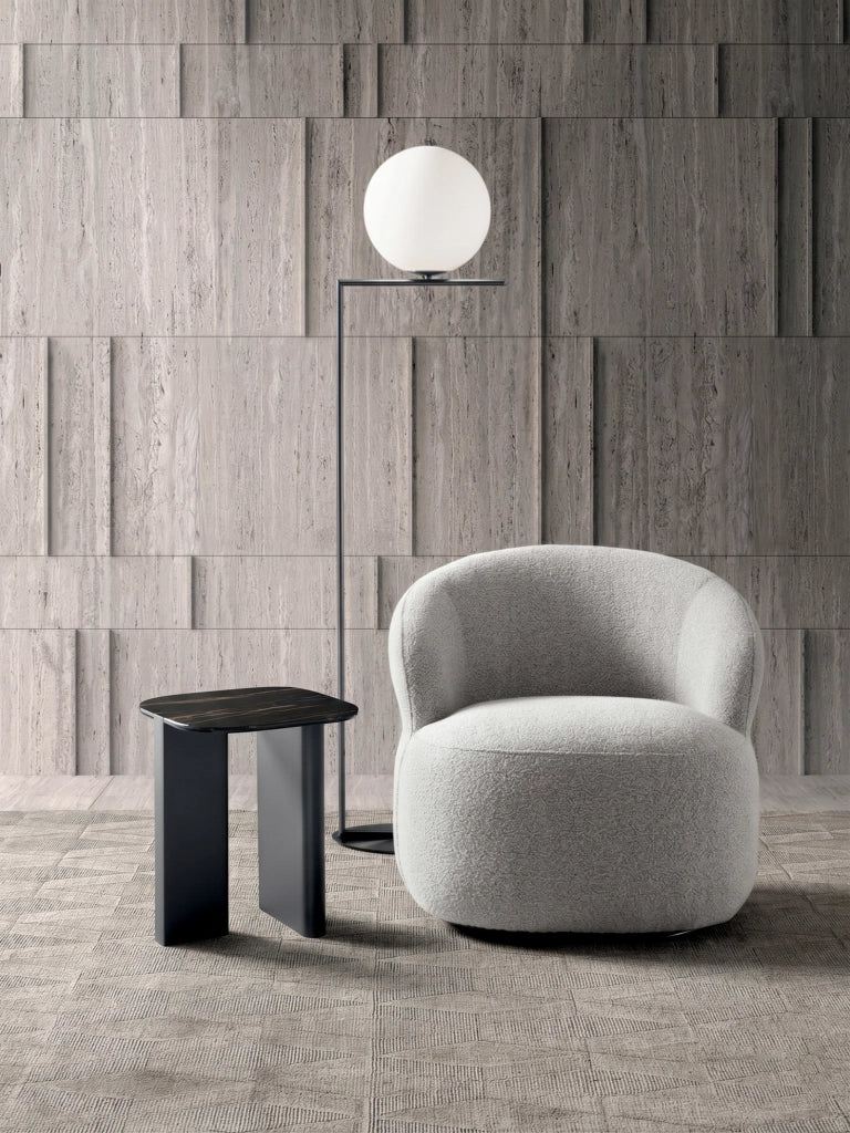 Tavolino Key - Tavolino moderno con top ceramica su vetro marmo nero portoro e struttura in metallo nero - Stones