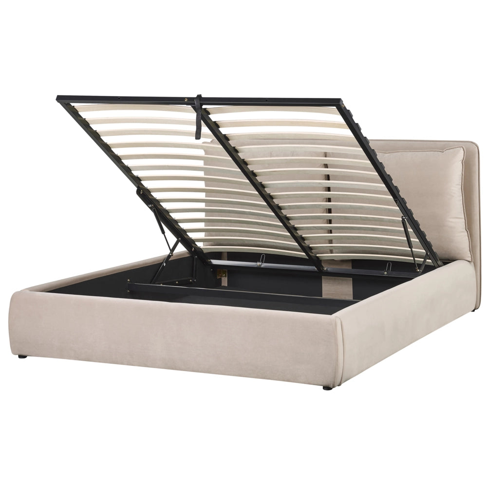 Letto matrimoniale colore beige con vano contenitore 160 x 200 cm camera da letto moderna