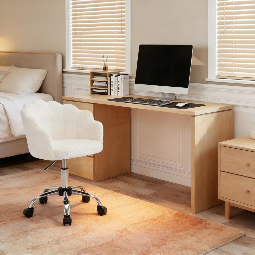 Sedia da ufficio girevole con altezza regolabile e design ergonomico in tessuto crema bianco
