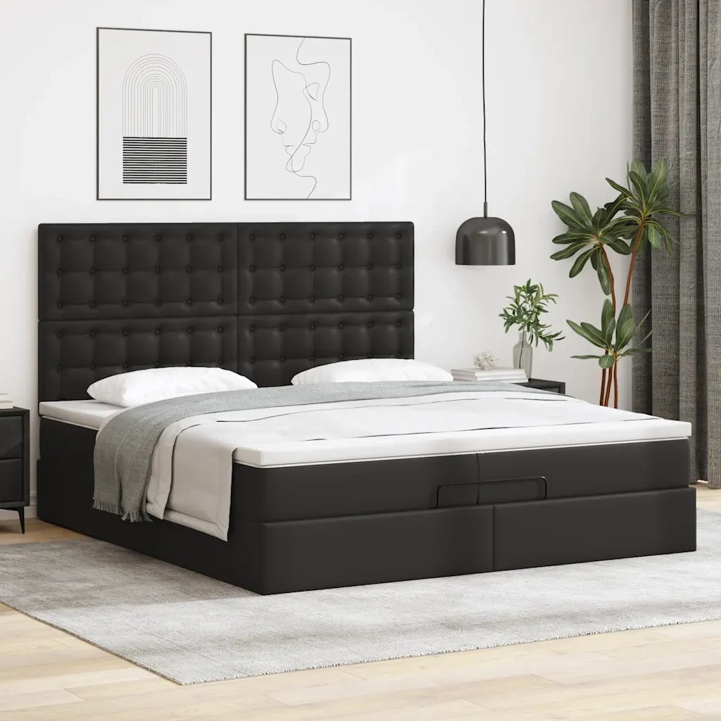 Struttura Letto Pouf con Materassi Nero 200x200 cm Similpelle 3313021