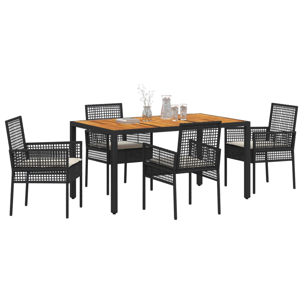 Set da Pranzo da Giardino con Cuscini Nero Rattan Sintetico