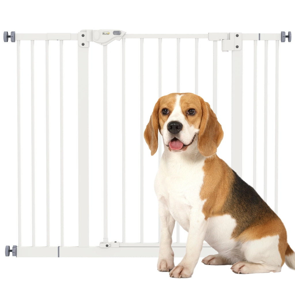Cancellino per Cani Regolabile fino a 100 cm Senza Viti con 2 Estensioni e Altezza 72 cm, Bianco