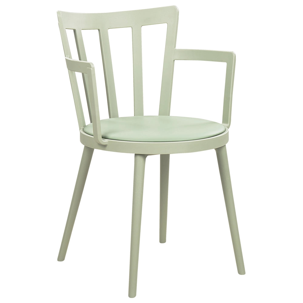 Set di 4 sedie da pranzo Seduta imbottita sintetica verde Schienale aperto in ecopelle con braccioli Soggiorno moderno minimalista