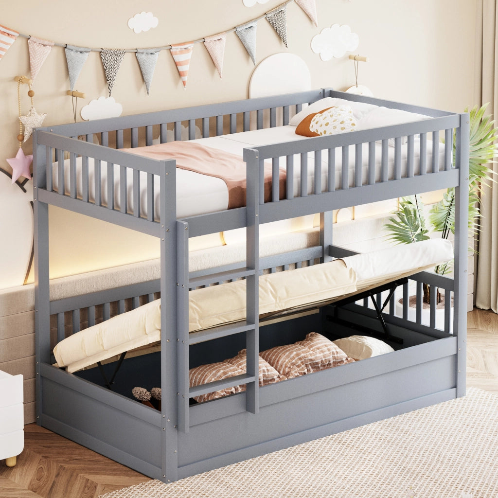 LETTO a castello con vano contenitore idraulico 90x200 cm in legno massello grigio