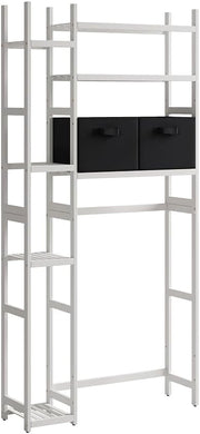 Mobiletto per lavatrice Bilbao, Bianco, 78.5 x 163 cm con 2 cassetti in pile, Ripiani aperti per detersivi, asciugamani e accessori